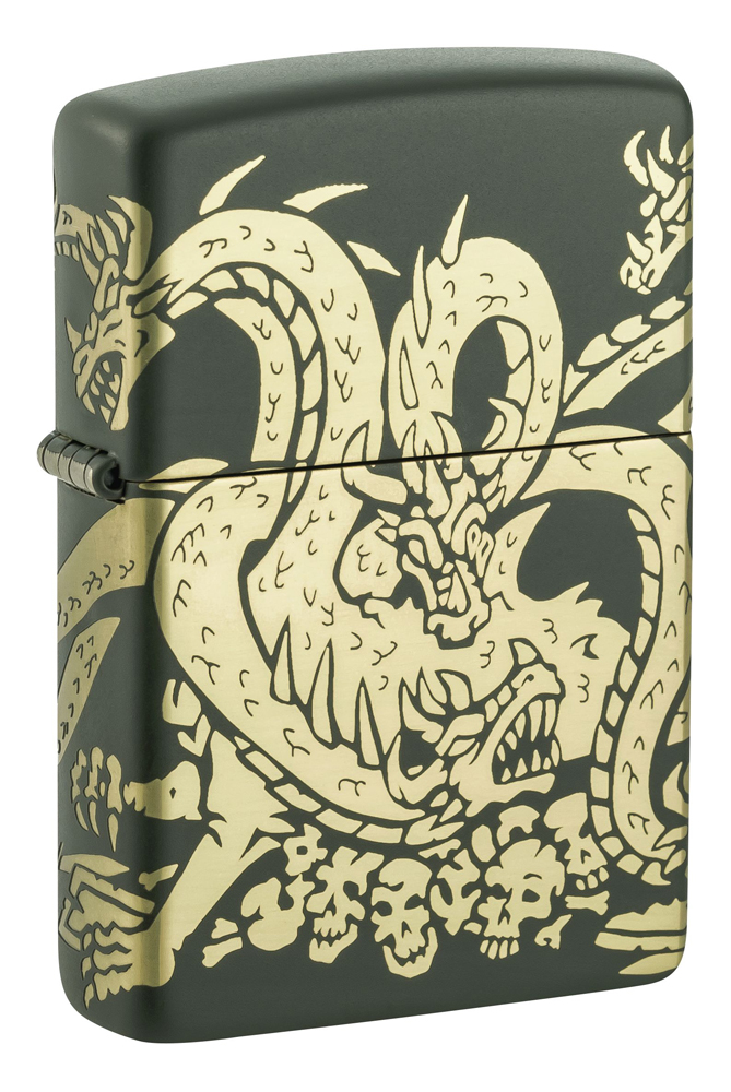 Зажигалка ZIPPO Dragon Design с покрытием Green Matte, латунь/сталь, зеленая, матовая, 38x13x57 мм (Изображение 1)