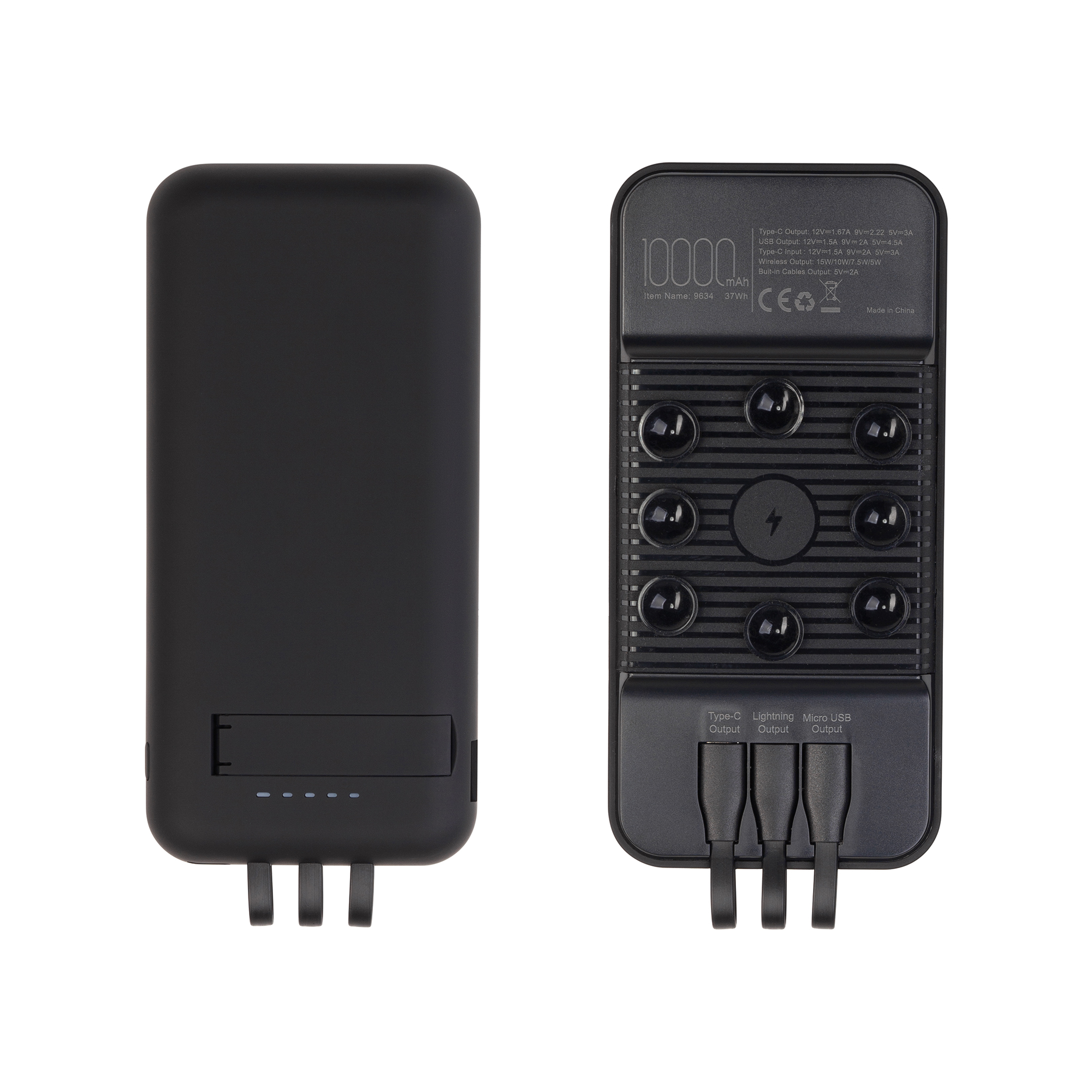 Беспроводное зарядное (22.5/15W) устройство "Topfull SOFTTOUCH" 10000 mAh с подсветкой лого, присосками, встроенными кабелями, с подставкой (Изображение 2)
