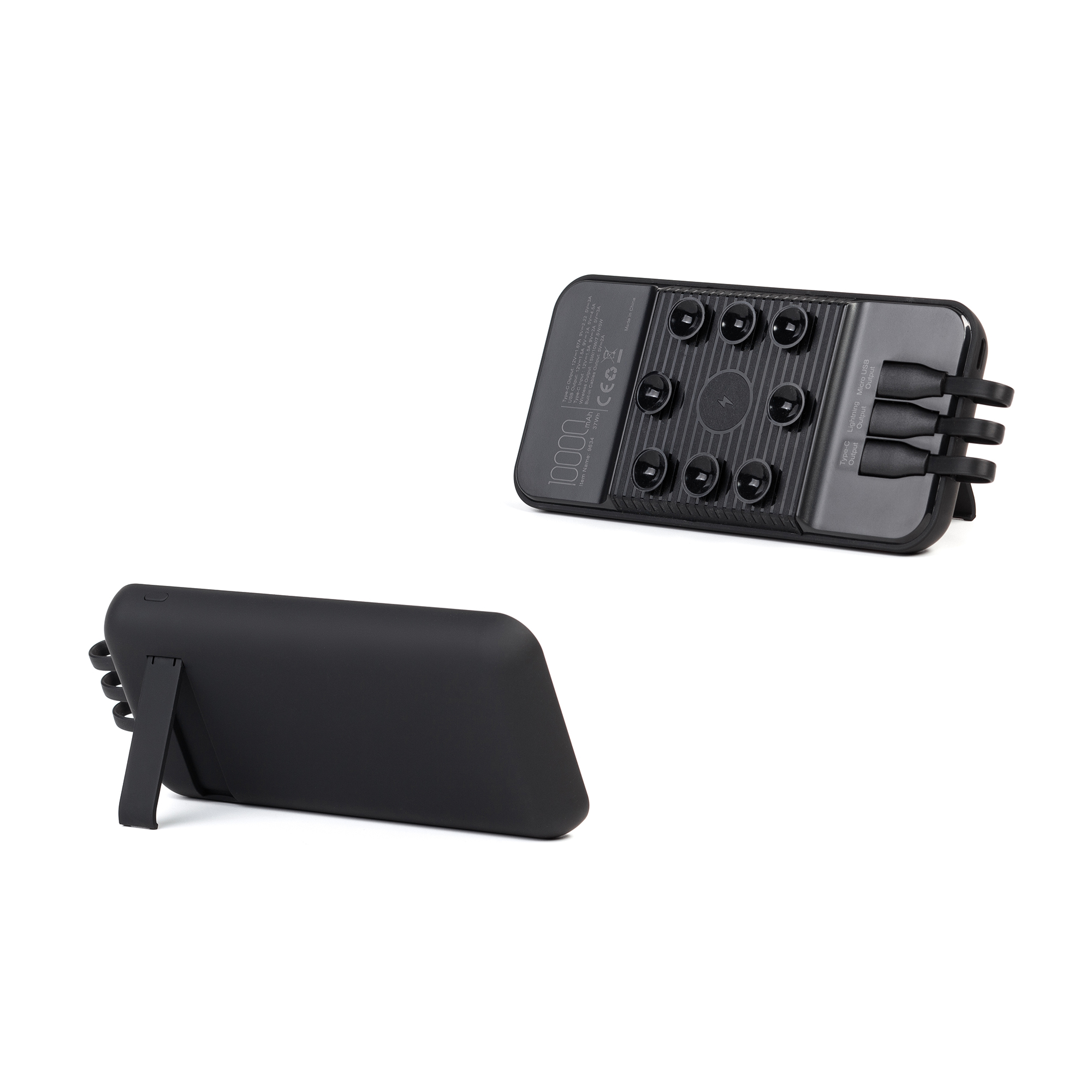 Беспроводное зарядное (22.5/15W) устройство "Topfull SOFTTOUCH" 10000 mAh с подсветкой лого, присосками, встроенными кабелями, с подставкой (Изображение 4)