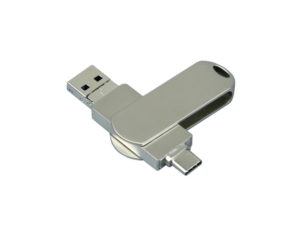 Металлическая флешка для айфона 3 в 1 (i-flash_TYPEC_3_in_1.128.S, I= 128 Гб USB 3.0, Металлический корпус. Без перс.) (Изображение 1)