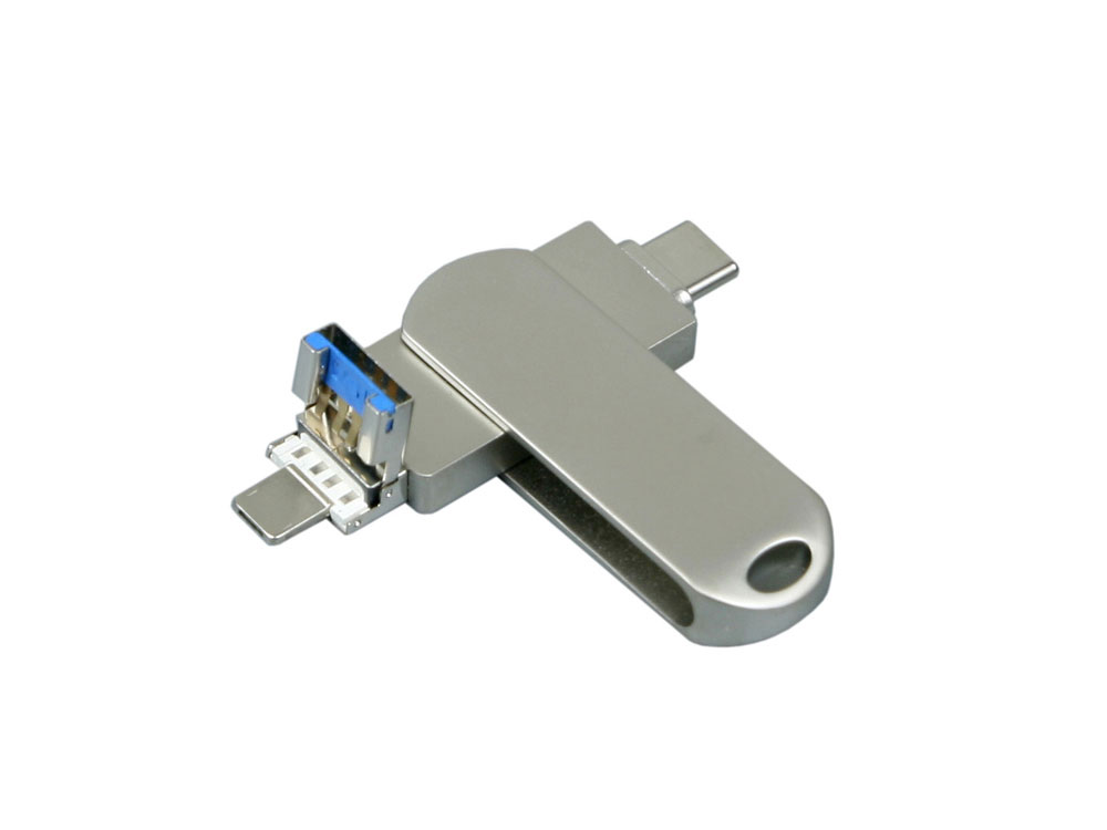 Металлическая флешка для айфона 3 в 1 (i-flash_TYPEC_3_in_1.128.S, I= 128 Гб USB 3.0, Металлический корпус. Без перс.) (Изображение 2)