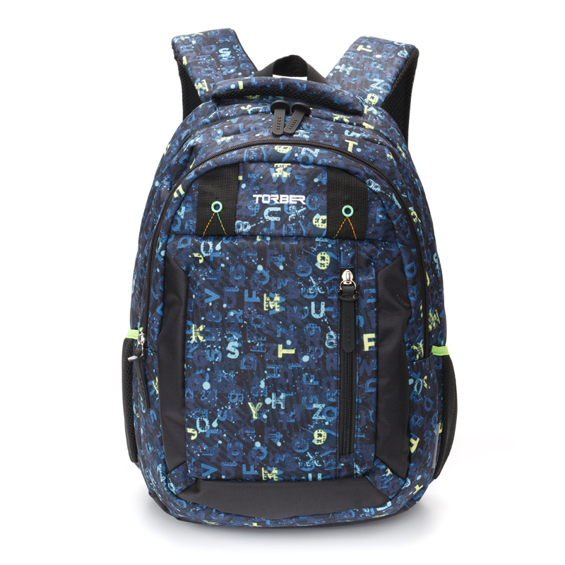 Рюкзак TORBER CLASS X, темно-синий с рисунком &quot;Буквы&quot;, полиэстер, 45 x 32 x 16 см