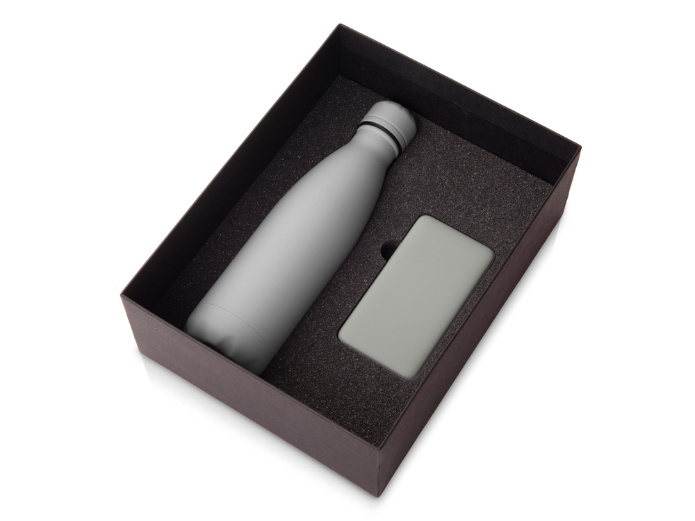 Подарочный набор COLOR IT с термобутылкой и повербанком, 5000 mAh (серый) 