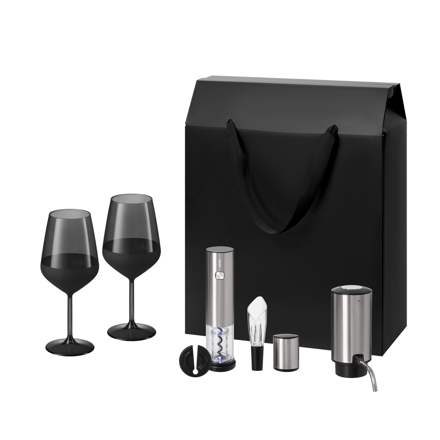 Подарочный набор Black Edition, Vintaro, Dante (2 бокала + набор для вина + аэратор) (Изображение 1)