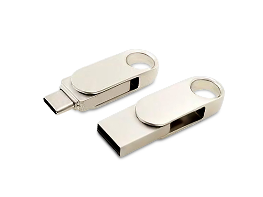 USB 3.0- флешка Uranium на 128 Гб с поворотным механизмом и дополнительным разъемом Type-C (серебристый) 128Gb (Изображение 1)
