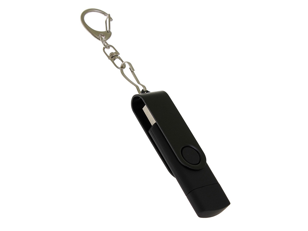 USB 3.0- флешка на 64 Гб с поворотным механизмом и дополнительным разъемом Type-C (черный) 64Gb (Изображение 1)