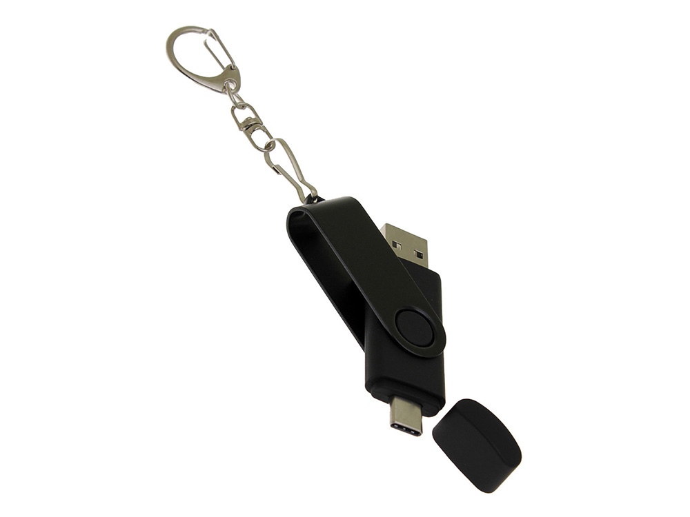 USB 3.0- флешка на 64 Гб с поворотным механизмом и дополнительным разъемом Type-C (черный) 64Gb (Изображение 4)