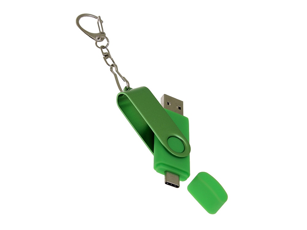 USB 3.0- флешка на 16 Гб с поворотным механизмом и дополнительным разъемом Type-C (зеленый) 16Gb (Изображение 4)
