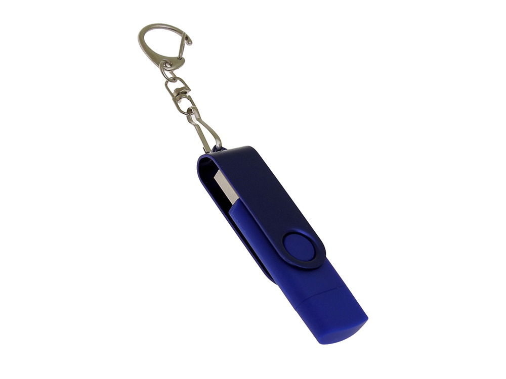 USB 3.0- флешка на 64 Гб с поворотным механизмом и дополнительным разъемом Type-C (синий) 64Gb (Изображение 1)