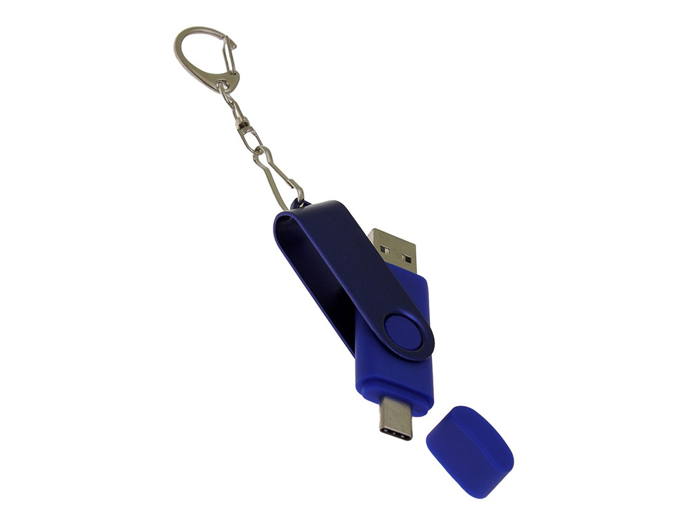 USB 3.0- флешка на 64 Гб с поворотным механизмом и дополнительным разъемом Type-C (синий) 64Gb (Изображение 4)