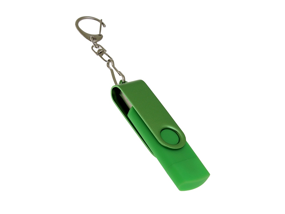 USB 3.0- флешка на 256 Гб с поворотным механизмом и дополнительным разъемом Type-C (зеленый) 256Gb (Изображение 1)
