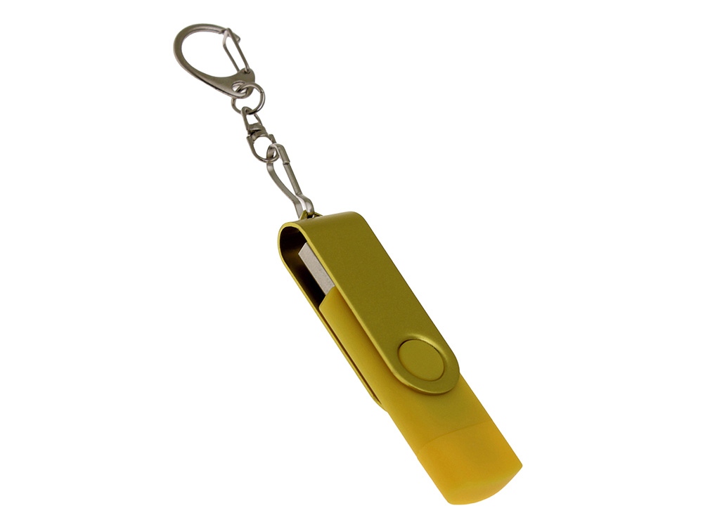 USB 3.0- флешка на 256 Гб с поворотным механизмом и дополнительным разъемом Type-C (желтый) 256Gb (Изображение 1)
