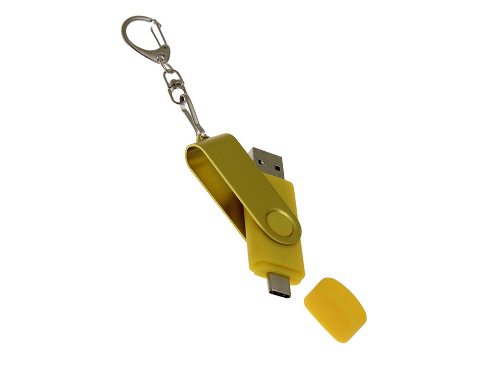 USB 3.0- флешка на 256 Гб с поворотным механизмом и дополнительным разъемом Type-C (желтый) 256Gb (Изображение 4)