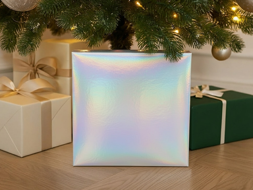 Подарочная коробка с голографическим шубером без печати Aurora, L, 260х260х100 мм. (Изображение 4)
