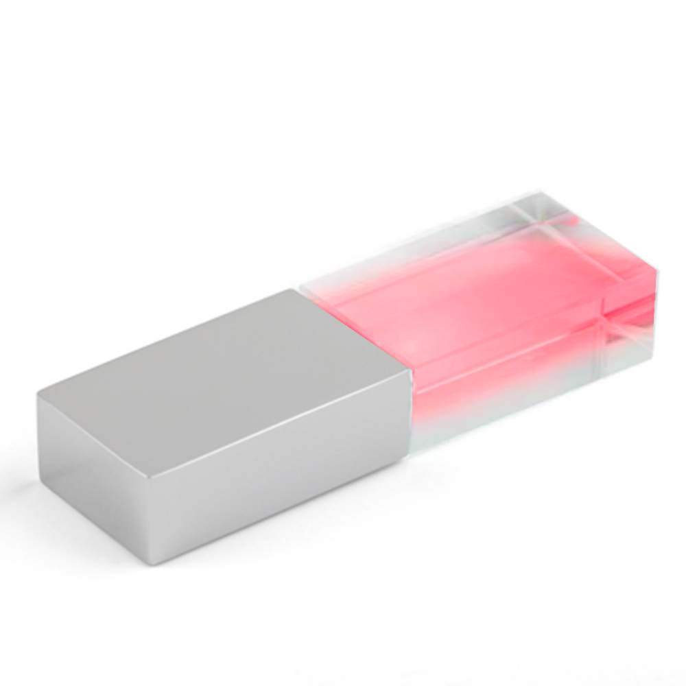 Флеш накопитель USB 2.0 Кристалл, металл/стекло, прозрачный/серебристый, подсветка красным, 16 GB (Изображение 1)