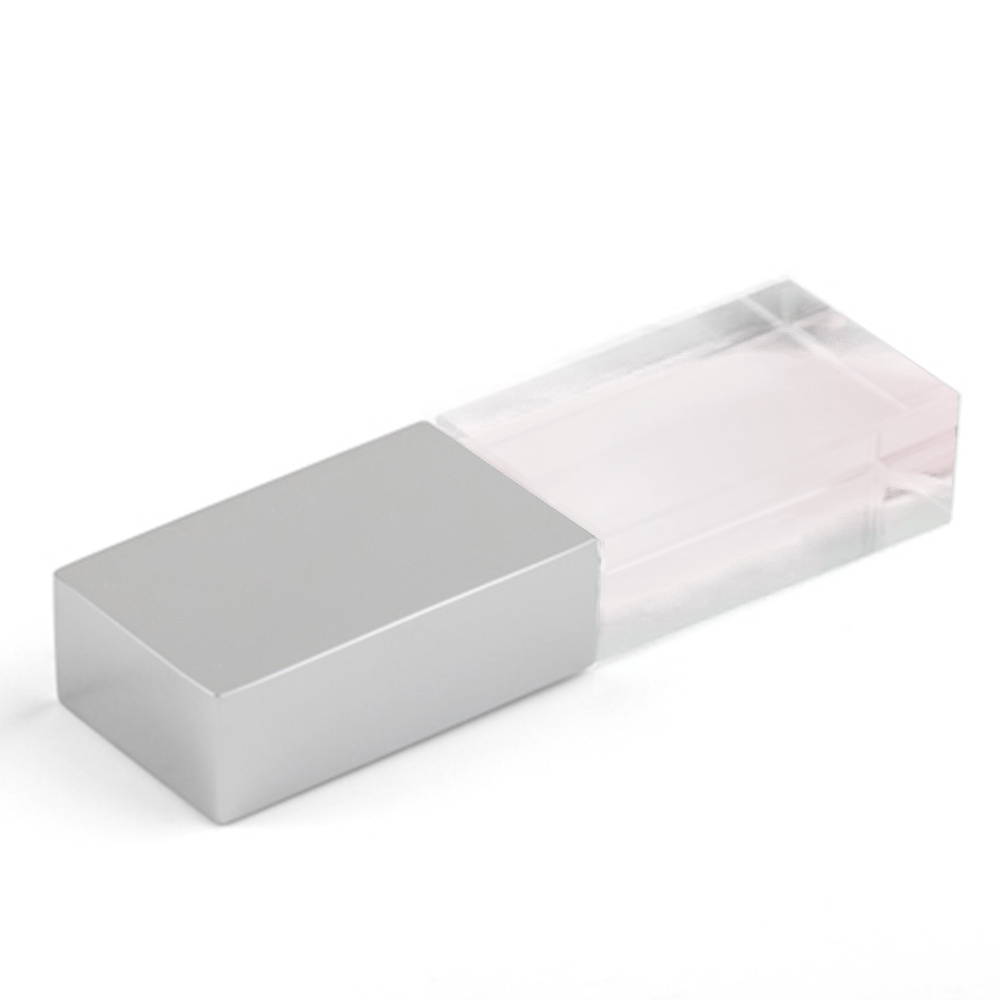 Флеш накопитель USB 2.0 Кристалл, металл/стекло, прозрачный/серебристый, подсветка белым, 32 GB (Изображение 1)
