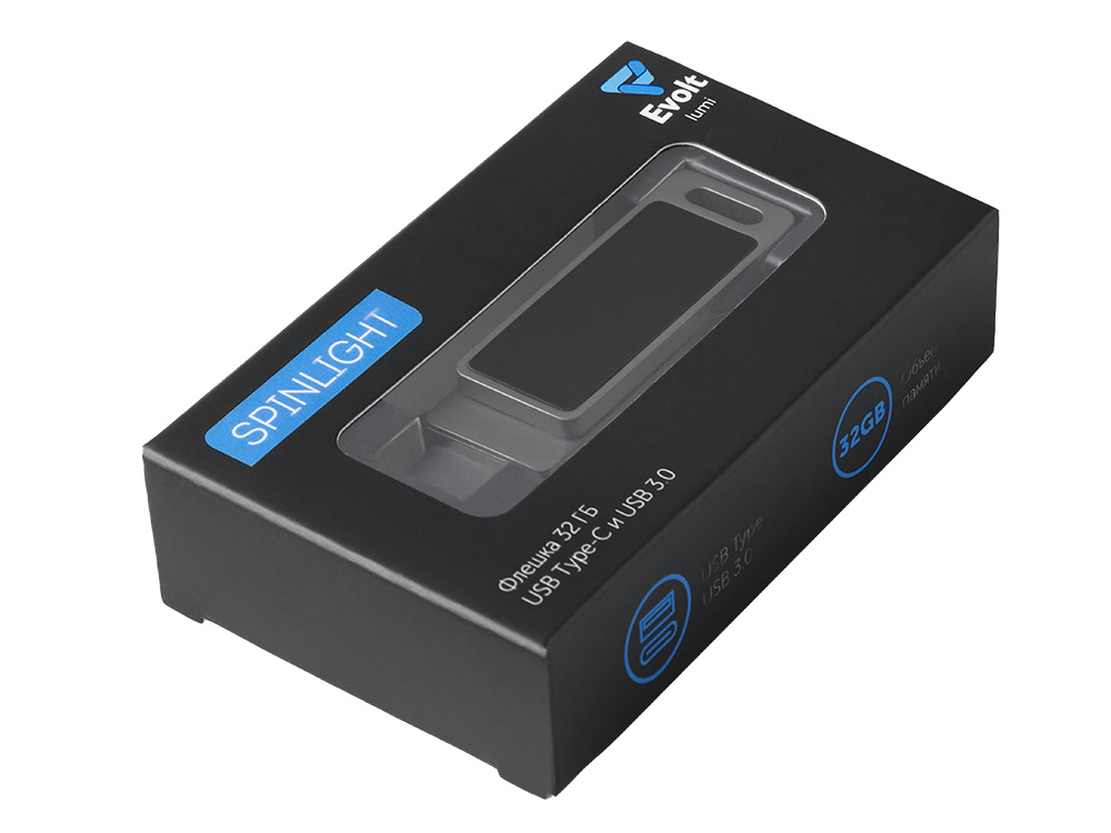 Флешка 32 ГБ USB Type-C и USB 3.0 с подсветкой лого Спинлайт (Изображение 9)