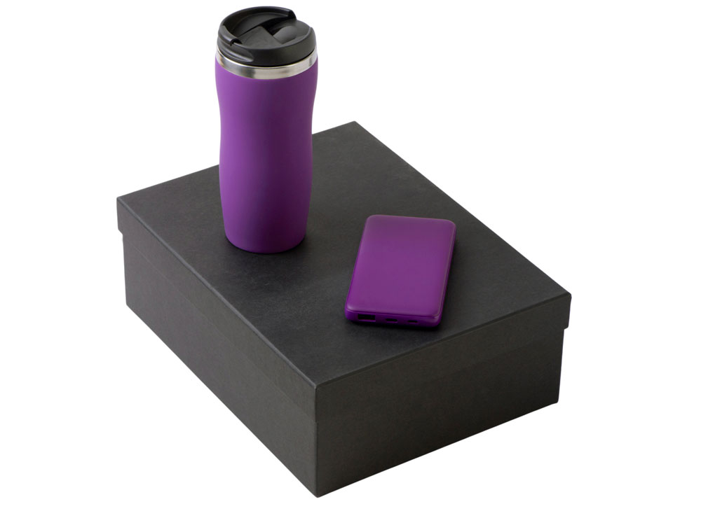 Подарочный набор COLOR IT c термокружкой и повербанком (фиолетовый) 10000 mAh