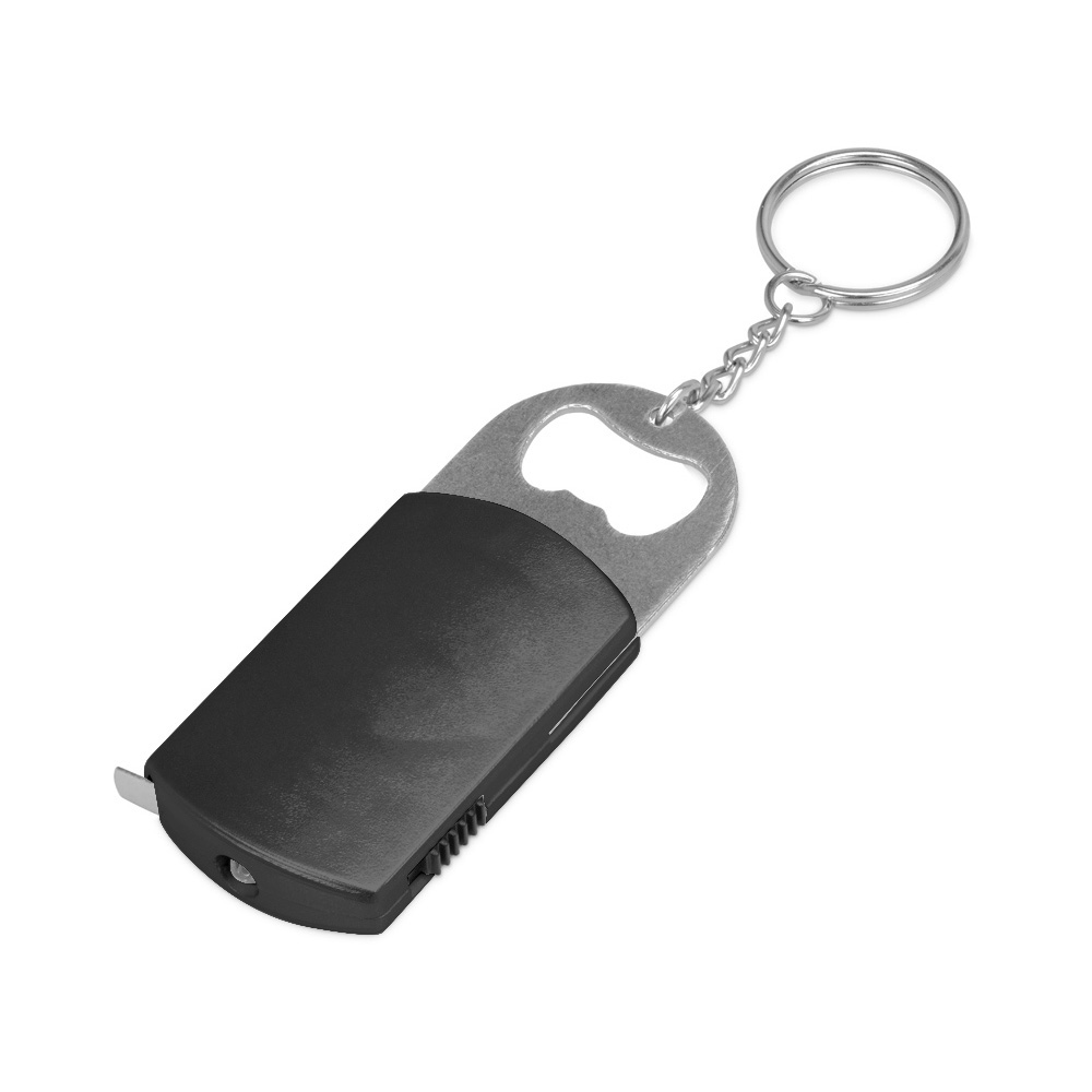 Брелок-открывашка с фонариком и рулеткой, 1 м, Opener, черный (Изображение 2)
