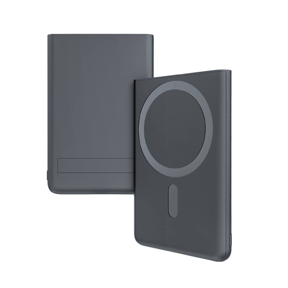Магнитный внешний аккумулятор Slims с беспроводной зарядкой (15W), 5000 Mah, черный (Изображение 1)