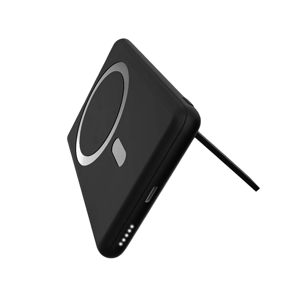 Магнитный внешний аккумулятор Slims с беспроводной зарядкой (15W), 5000 Mah, черный (Изображение 2)