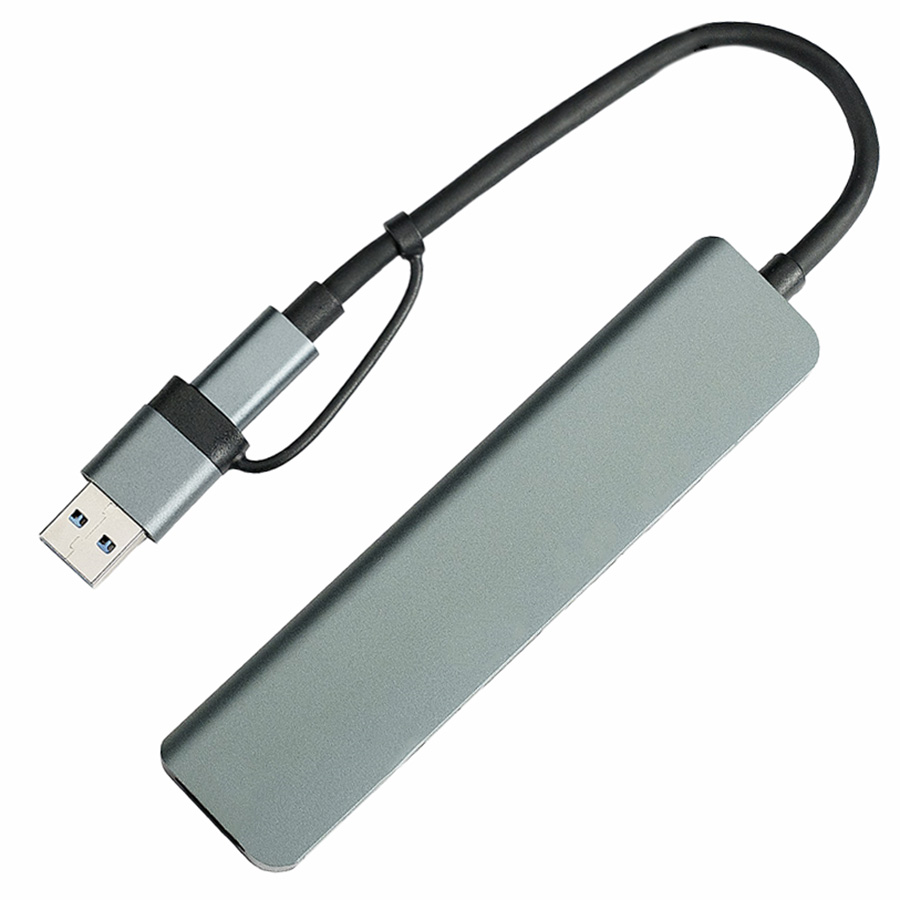 USB-хаб STEM 7 в 1, серый, алюминий (Изображение 1)