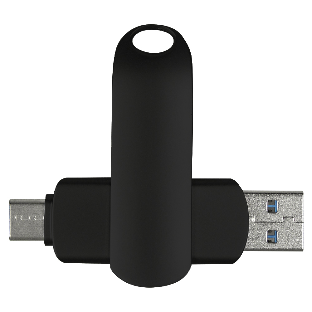 Флеш накопитель  USB 3.0 + TYPE C Cupertino, металл, черный матовый, 32 GB (Изображение 1)