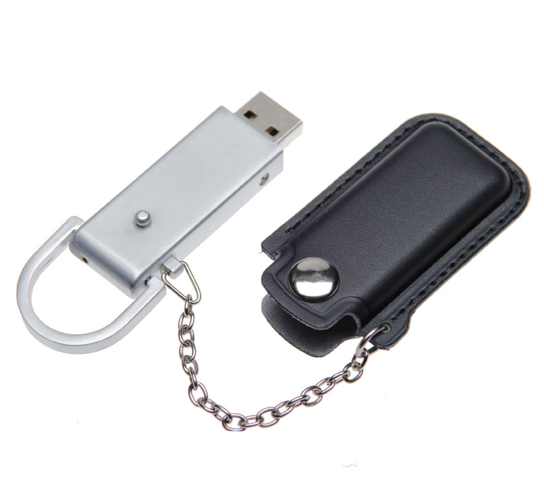Флеш накопитель USB 2.0 Palermo в кожаном чехле 16GB, металл, черный/серебристый (Изображение 1)