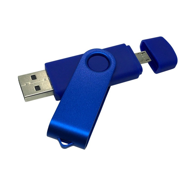 Флеш накопитель USB 2.0/OTG Twister Smart 16GB, пластик Софт Тач/металл, синий/синий (Изображение 2)