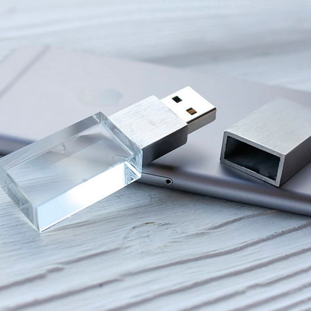 Флеш накопитель USB 2.0 Кристалл, металл/стекло, прозрачный/серебристый, подсветка белым,16 GB (Изображение 5)