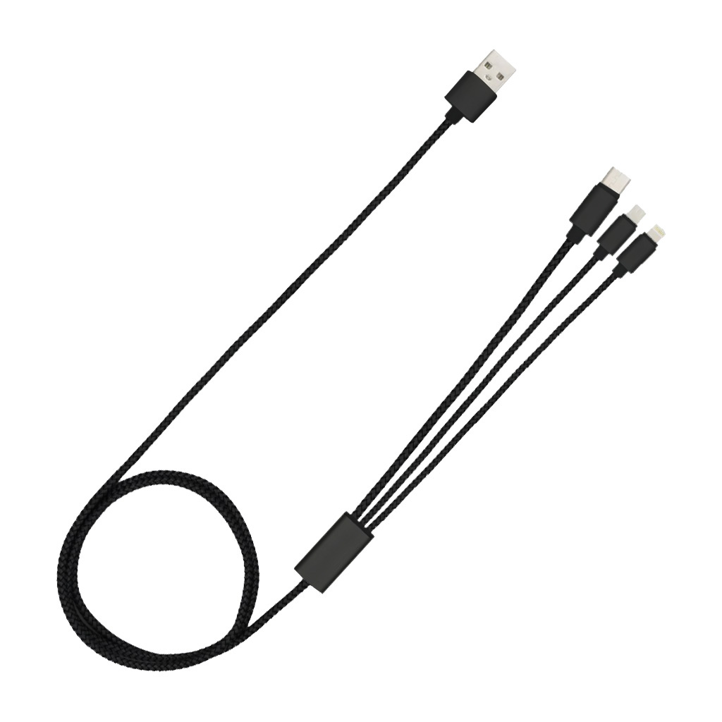 Кабель зарядный выдвижной USB OmniCore 60W 3-в-1 на Lightning, Micro-USB, Type-C «U50» 2,4 A, Quick Charge в пластиковом футляре, черный (Изображение 2)