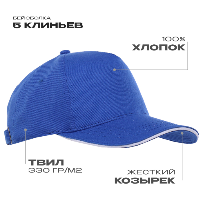 Бейсболка с кантом STAN 5 клиньев хлопок 330, 04 (Синий) (Изображение 1)