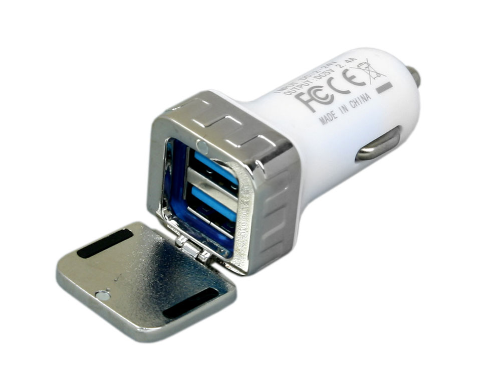 Квадратная автомобильная зарядка на 2 USB-порта (серебристый) (Изображение 2)