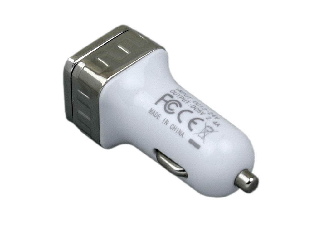 Квадратная автомобильная зарядка на 2 USB-порта (серебристый) (Изображение 3)