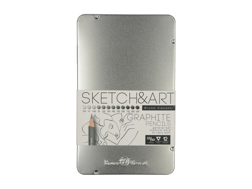 Набор из 12 чернографитовых карандашей «Sketch &amp; Art» 2Н - 9В (серебристый) (Изображение 1)