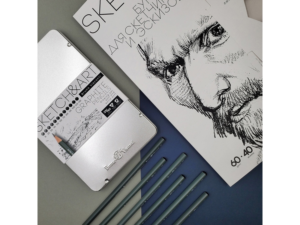 Набор из 12 чернографитовых карандашей «Sketch &amp; Art» В - 14В (серебристый) (Изображение 4)
