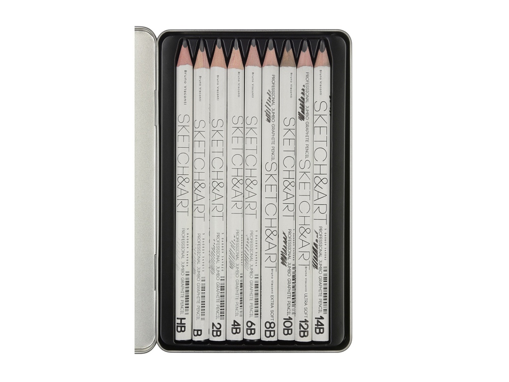 Набор из 9 утолщенных чернографитовых карандашей «Sketch &amp; Art» HB - 14B (серебристый) (Изображение 3)