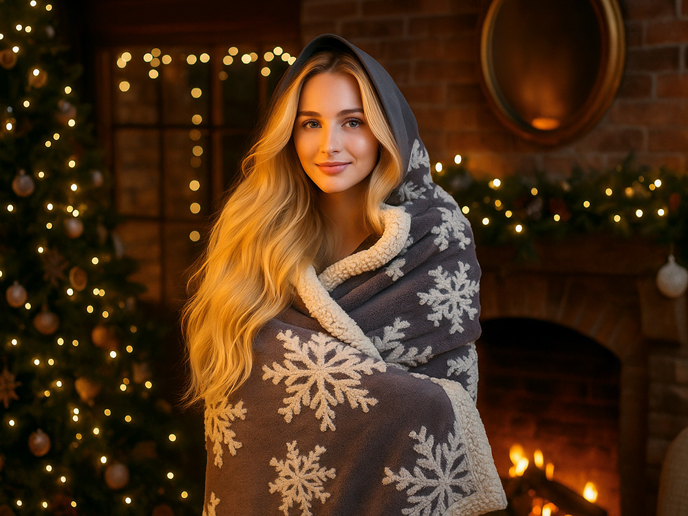 Плед Snowflake новогодний с капюшоном (Изображение 14)
