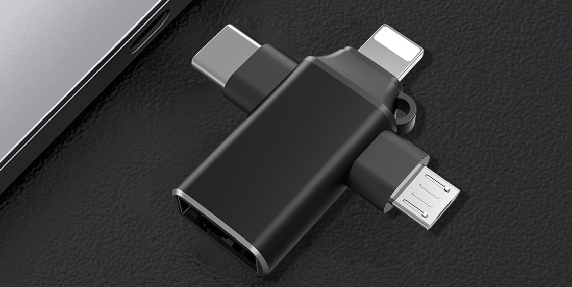 Переходник (адаптер) OTG 4 в 1 (micro USB, Lightning, Type C, USB A, speed up to 5 gigabit (Изображение 2)