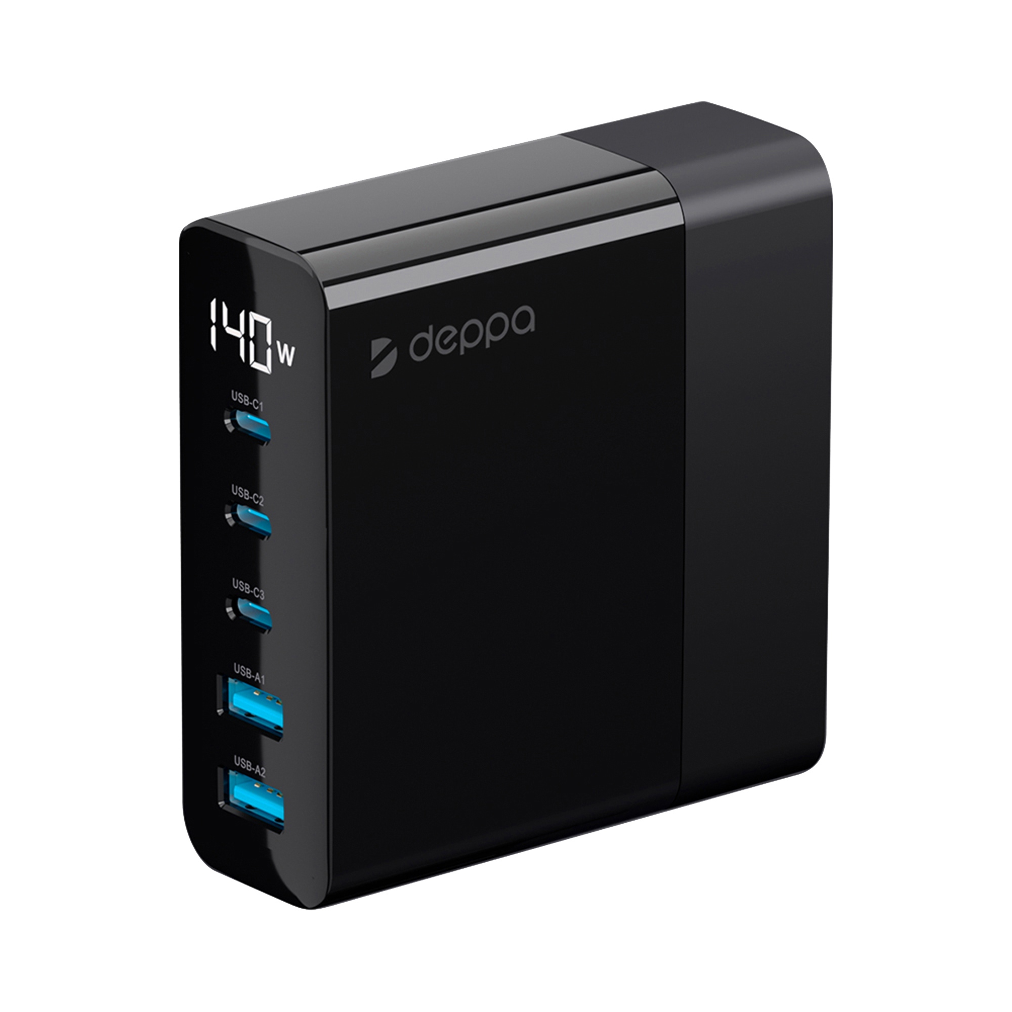 Зарядная станция 3xUSB Type-C, 2xUSB, PD, QC, 140Вт (черный) (Изображение 2)