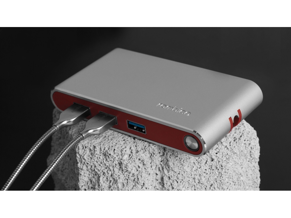 Хаб 8-в-1 Type-C «Hermes», USB 3.0 x 3, Type-C PD, HDMI, LAN, картридер (красный) (Изображение 6)