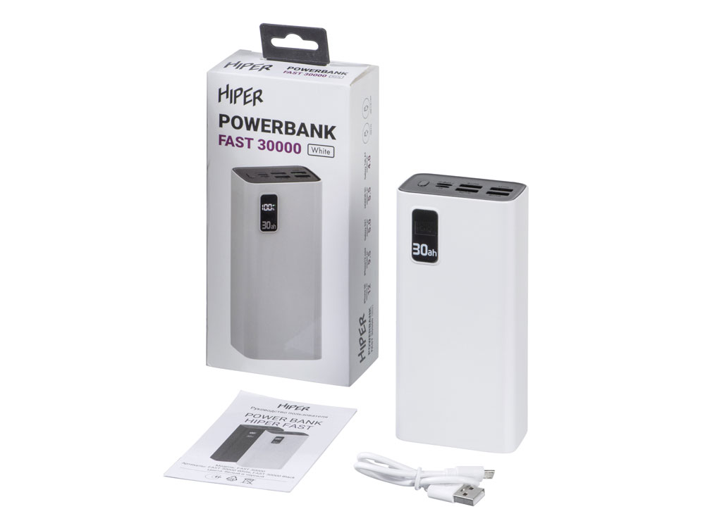 Портативный внешний аккумулятор «FAST», 30000 mAh (белый) (Изображение 8)