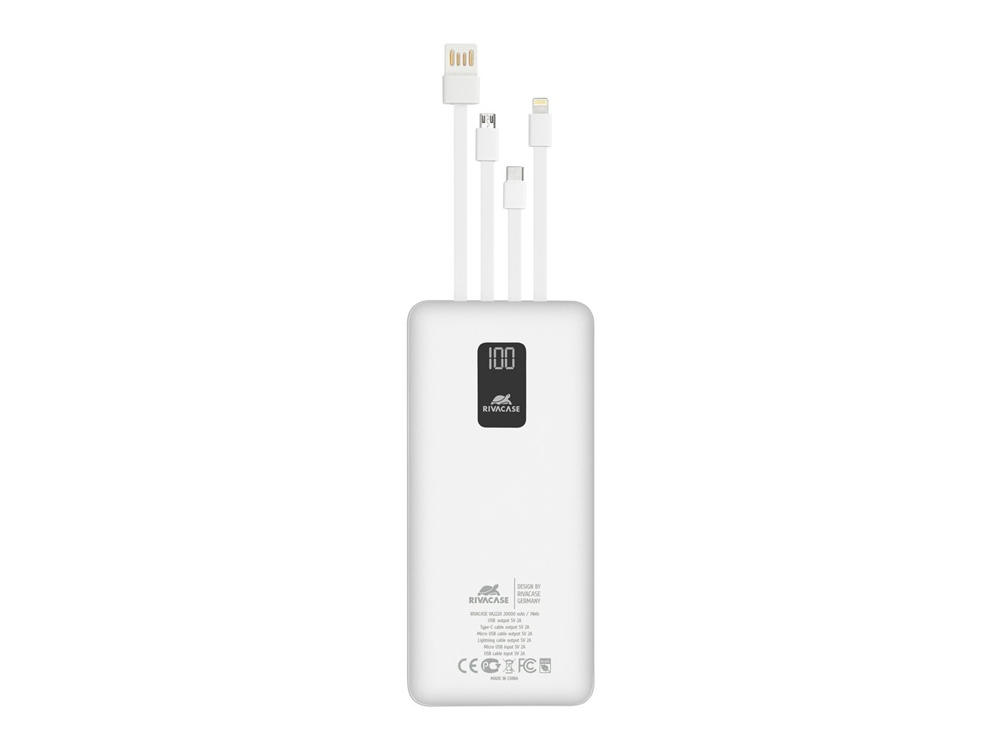 Внешний аккумулятор с дисплеем и встроенными кабелями VA2220, 20000 mAh (белый) (Изображение 8)
