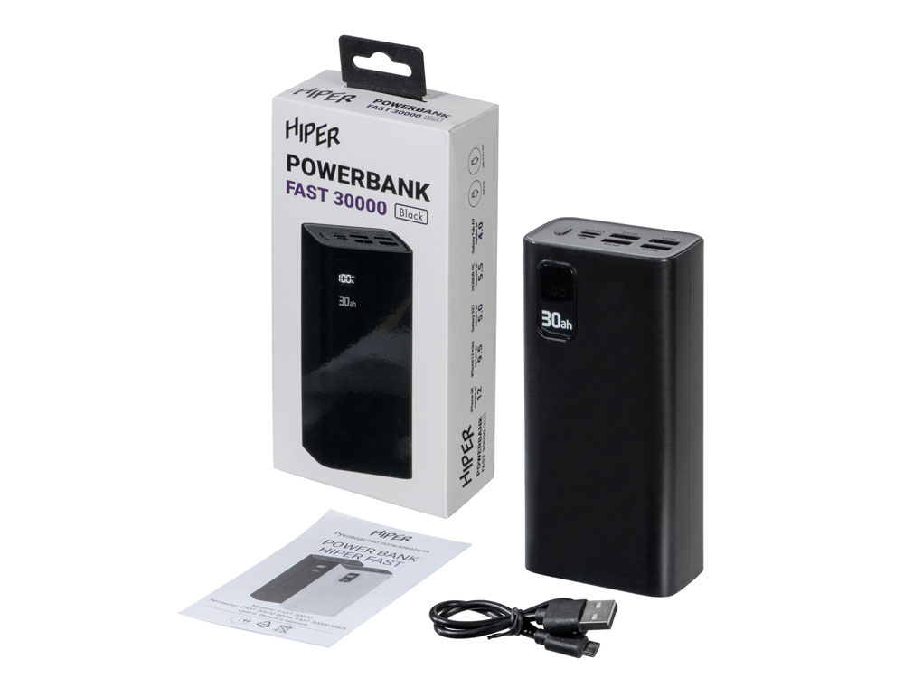 Портативный внешний аккумулятор «FAST», 30000 mAh (черный) (Изображение 8)