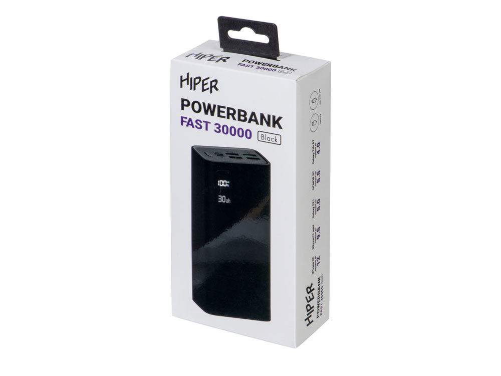 Портативный внешний аккумулятор «FAST», 30000 mAh (черный) (Изображение 9)