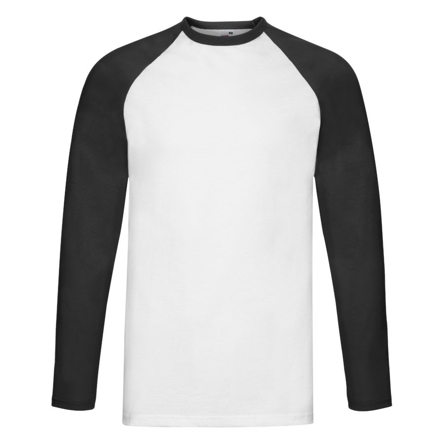 Футболка "Long Sleeve Baseball T", белый с черным_S, 100% х/б, 160 г/м2 (Изображение 1)