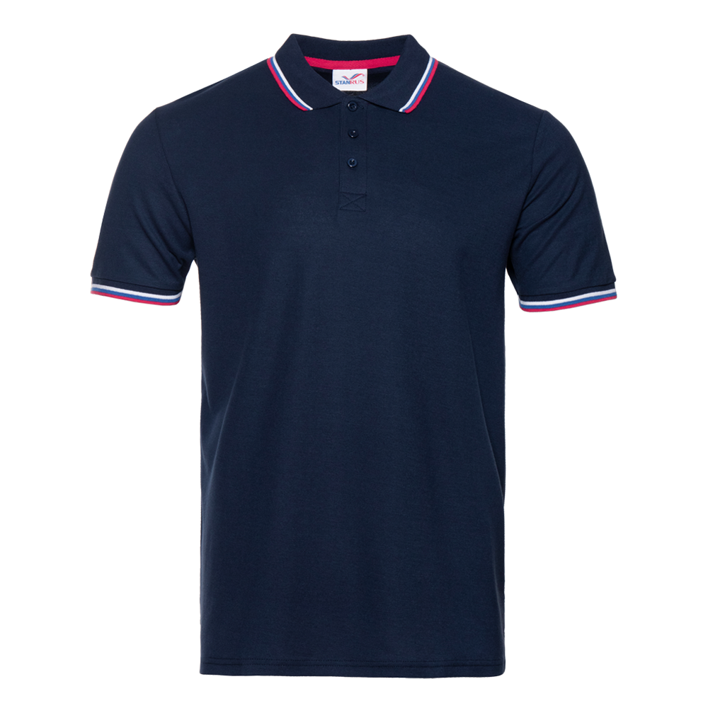 Рубашка поло мужская триколор STAN хлопок/полиэстер 185, 04RUS (Темно-синий) 44/XS