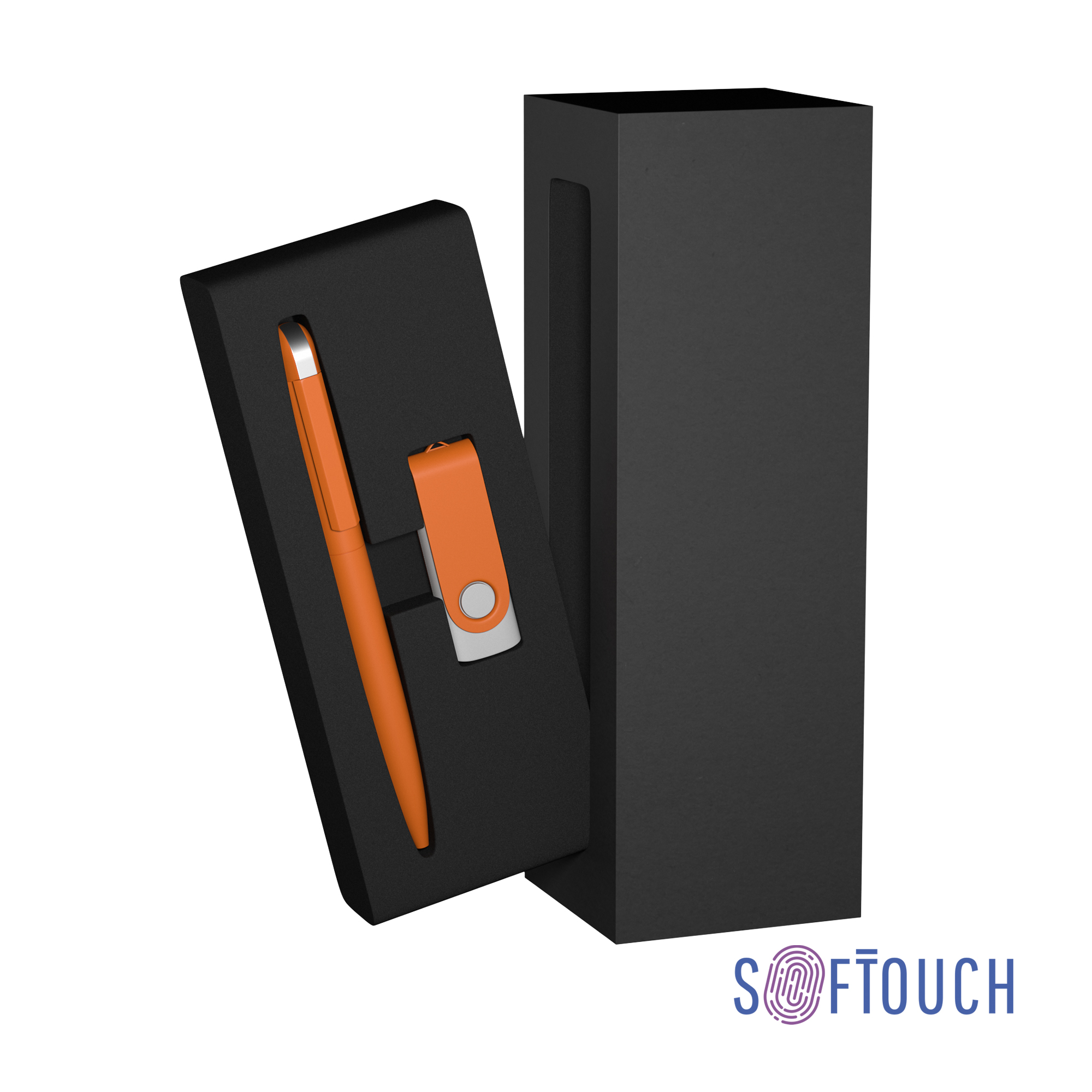 Набор ручка + флеш-карта 16 Гб в футляре, покрытие soft touch (оранжевый)