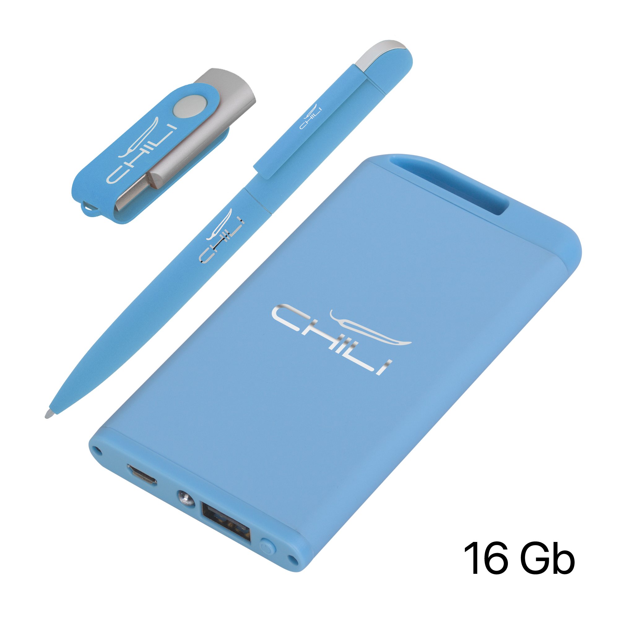 Набор ручка + флеш-карта 16Гб + зарядное устройство 4000 mAh в футляре покрытие soft touch (Изображение 2)