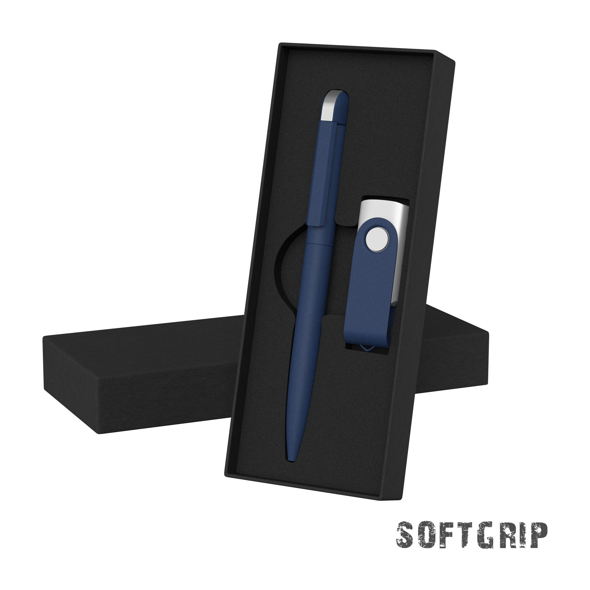 Набор ручка + флеш-карта 16 Гб в футляре,  покрытие softgrip (темно-синий) (Изображение 1)